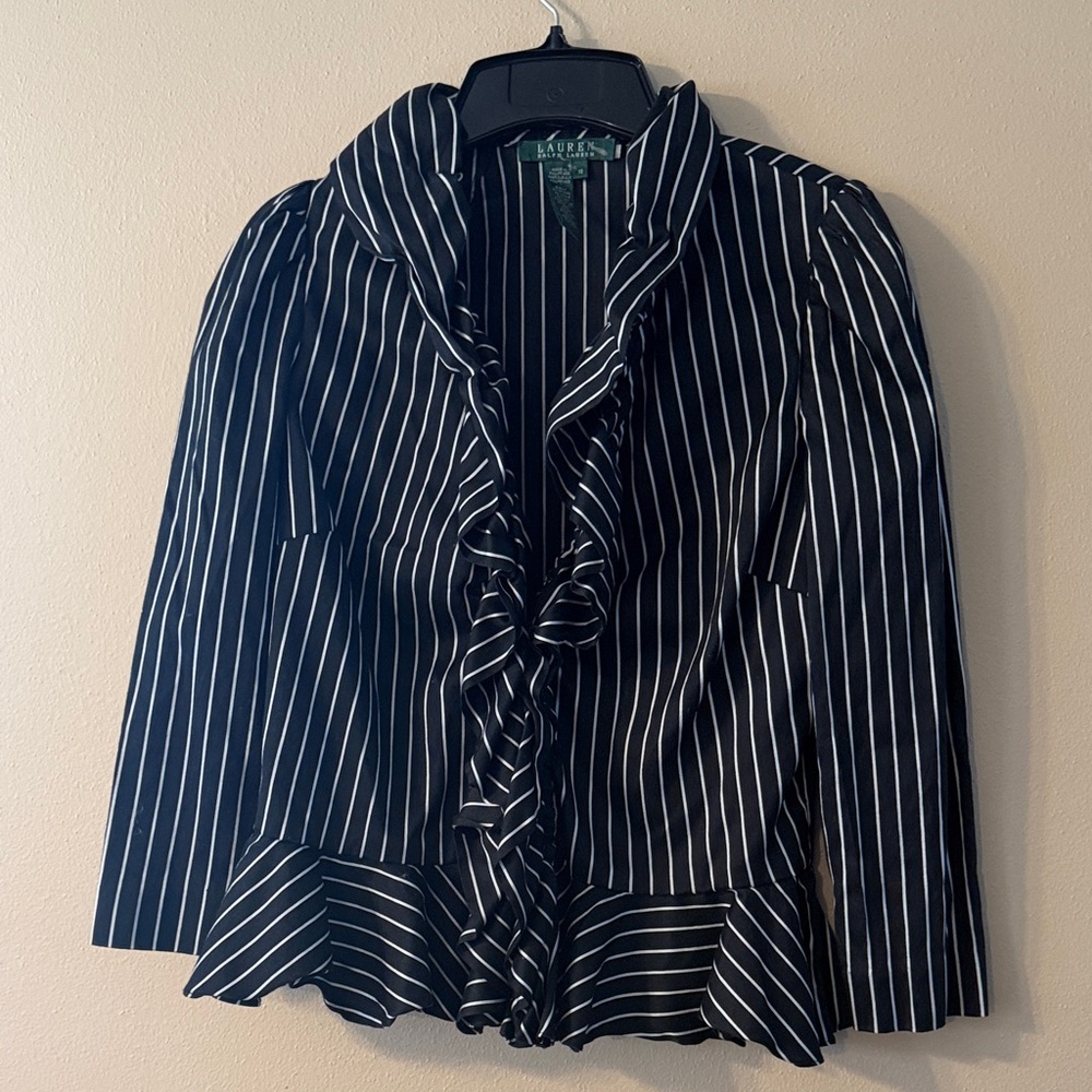 Ralph Lauren Black and White Pinstripe Blouse Size 10
